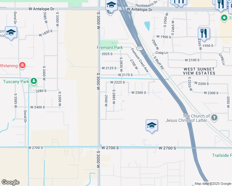 map of restaurants, bars, coffee shops, grocery stores, and more near 2868 West 2330 South in Syracuse