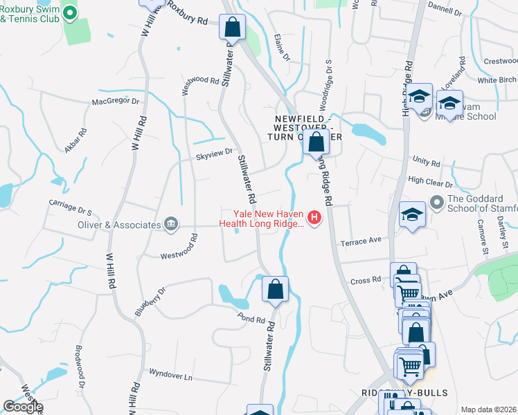 map of restaurants, bars, coffee shops, grocery stores, and more near 1111 Stillwater Road in Stamford
