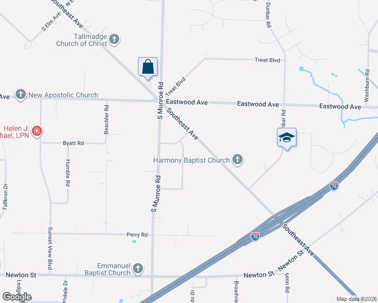 map of restaurants, bars, coffee shops, grocery stores, and more near 737 Danner Rd in Tallmadge