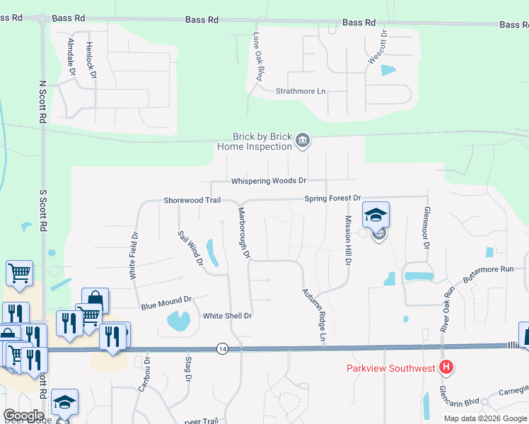 map of restaurants, bars, coffee shops, grocery stores, and more near 309 Ridge Hill Pl in Fort Wayne
