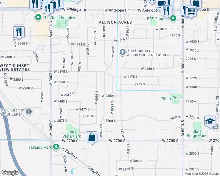map of restaurants, bars, coffee shops, grocery stores, and more near 2292 S 1520 W in Syracuse