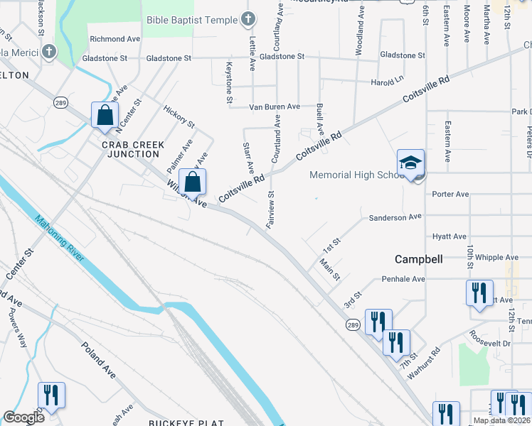 map of restaurants, bars, coffee shops, grocery stores, and more near 38 Fairview St in Campbell