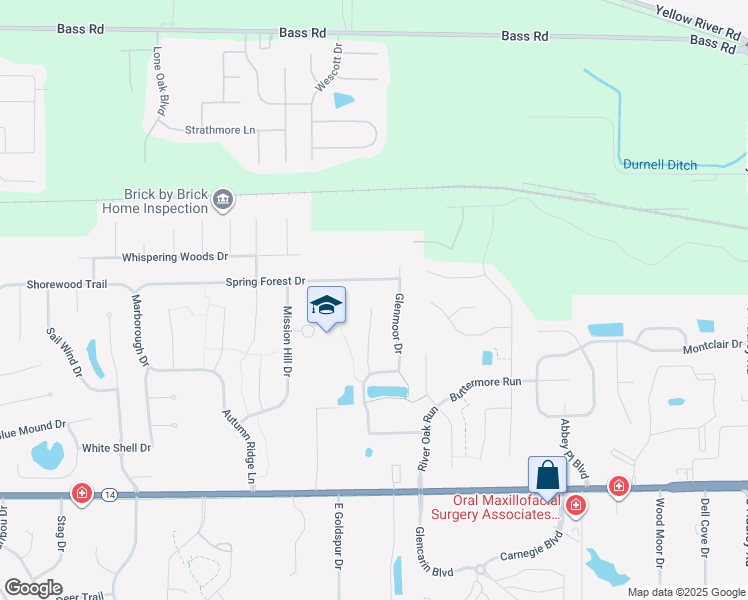 map of restaurants, bars, coffee shops, grocery stores, and more near 303 Cameron Hill Place in Fort Wayne