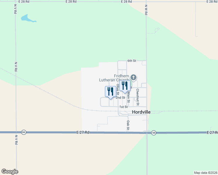 map of restaurants, bars, coffee shops, grocery stores, and more near 200 Vine Street in Hordville