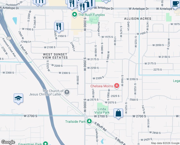 map of restaurants, bars, coffee shops, grocery stores, and more near 2282 South 1950 West in Syracuse