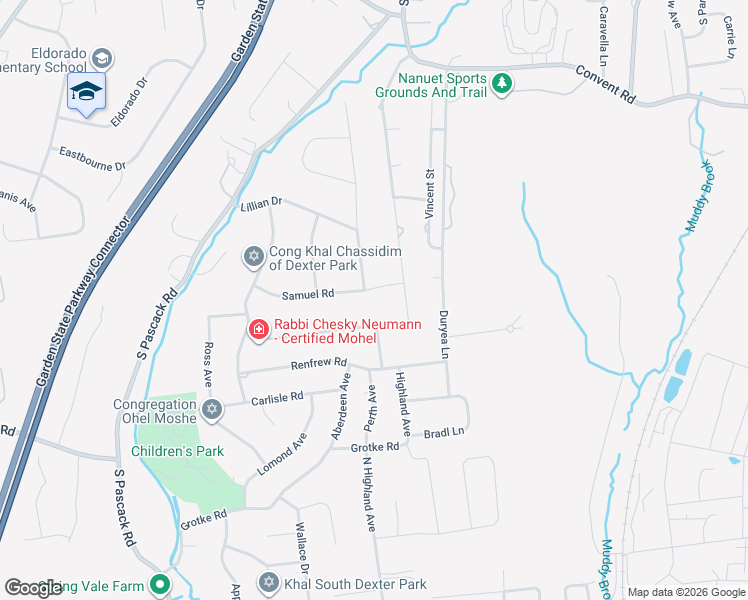 map of restaurants, bars, coffee shops, grocery stores, and more near 27 Samuel Road in Spring Valley