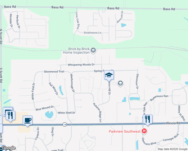 map of restaurants, bars, coffee shops, grocery stores, and more near 309 Heather Knoll Place in Fort Wayne