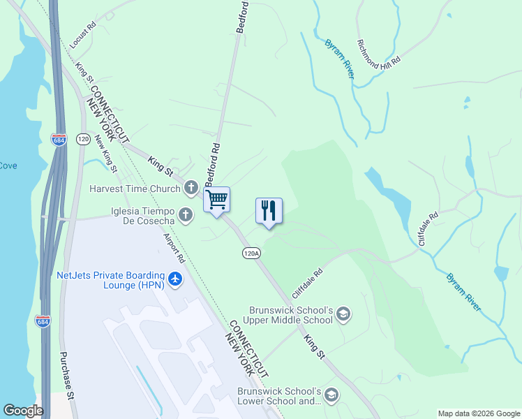 map of restaurants, bars, coffee shops, grocery stores, and more near 1329 King Street in Greenwich