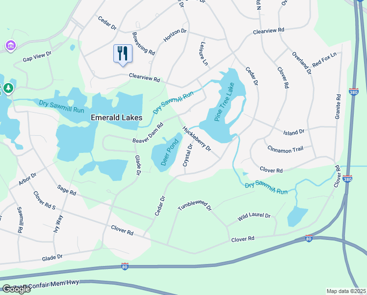 map of restaurants, bars, coffee shops, grocery stores, and more near 125 Crystal Drive in Long Pond