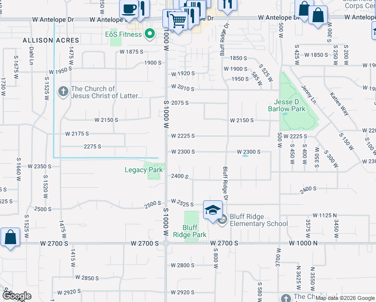 map of restaurants, bars, coffee shops, grocery stores, and more near 904 West 2300 South in Syracuse