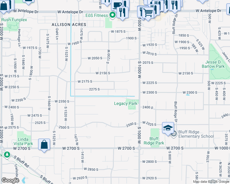 map of restaurants, bars, coffee shops, grocery stores, and more near 1165 2275 South in Syracuse