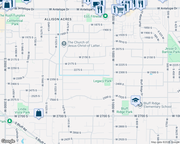 map of restaurants, bars, coffee shops, grocery stores, and more near 1237 2275 South in Syracuse