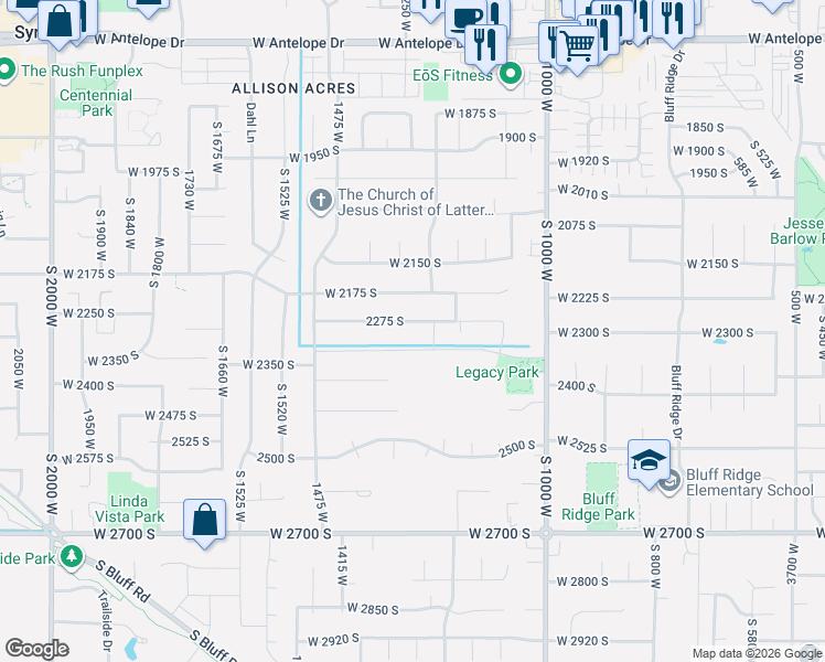 map of restaurants, bars, coffee shops, grocery stores, and more near 1237 2275 South in Syracuse