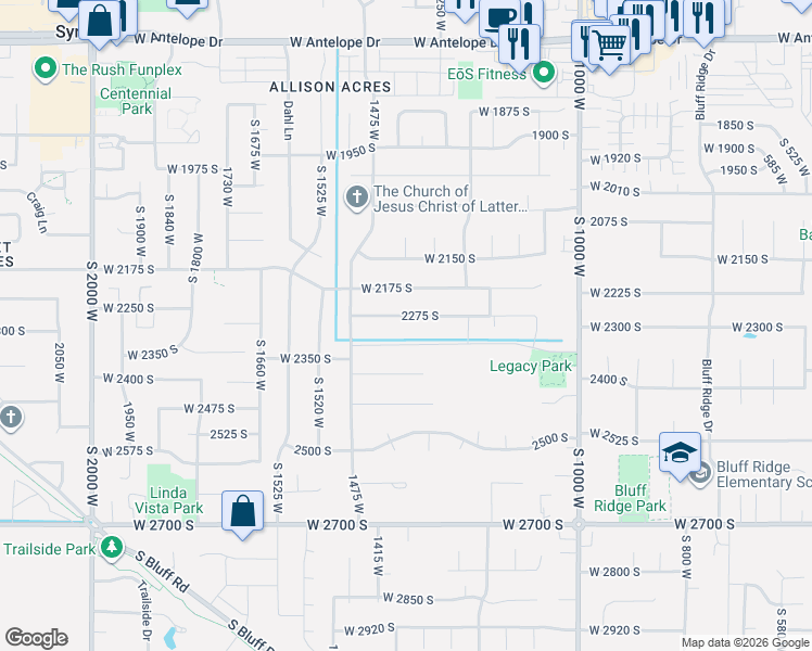 map of restaurants, bars, coffee shops, grocery stores, and more near 1317 2275 South in Syracuse