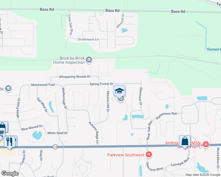 map of restaurants, bars, coffee shops, grocery stores, and more near 8617 Spring Forest Drive in Fort Wayne