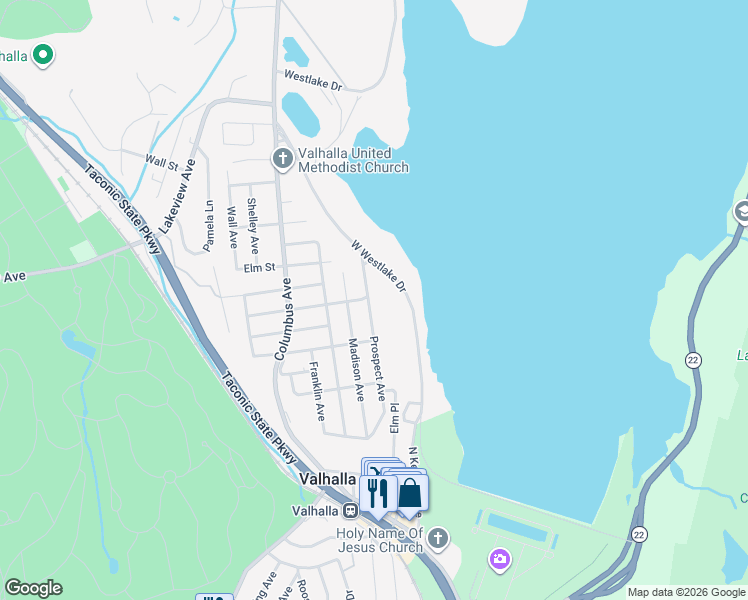 map of restaurants, bars, coffee shops, grocery stores, and more near 186 Prospect Avenue in Valhalla