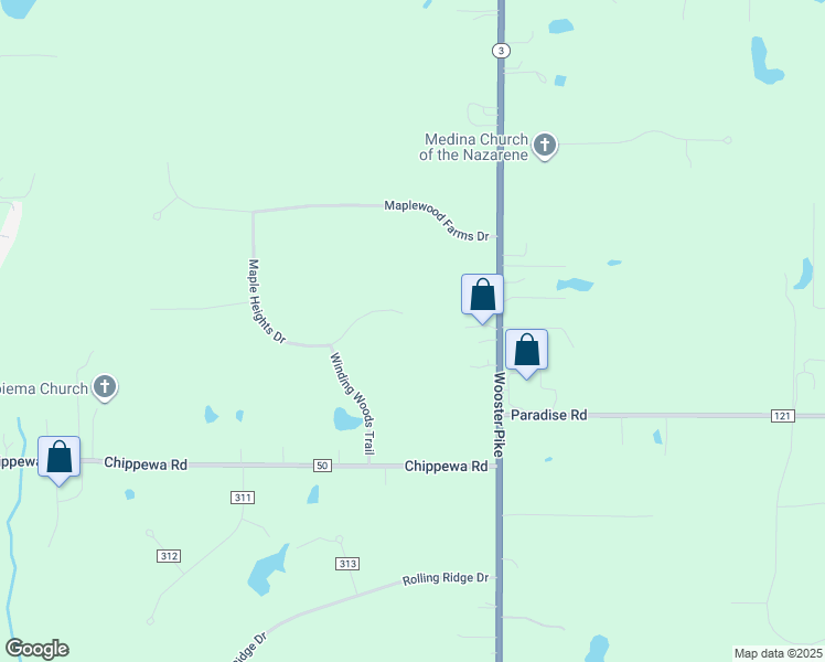 map of restaurants, bars, coffee shops, grocery stores, and more near 4960 Maple Heights Drive in Medina