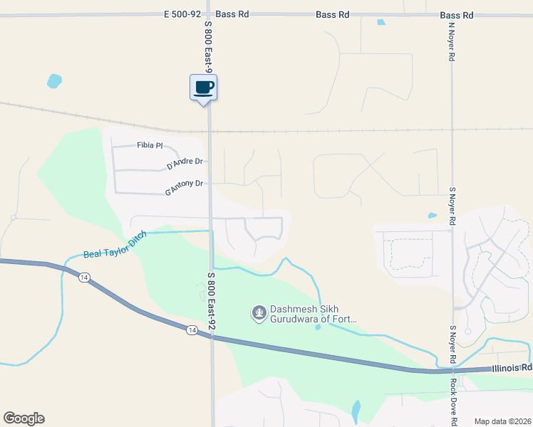 map of restaurants, bars, coffee shops, grocery stores, and more near 15058 Cypress Pointe Drive in Fort Wayne