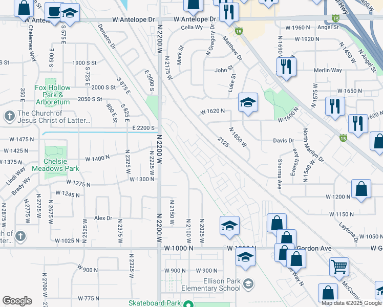 map of restaurants, bars, coffee shops, grocery stores, and more near 1176 North 1875 West in Layton