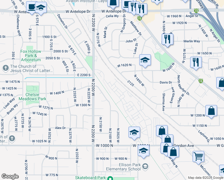 map of restaurants, bars, coffee shops, grocery stores, and more near 1176 North 1875 West in Layton