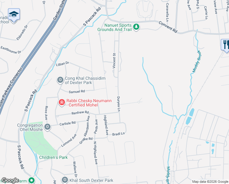 map of restaurants, bars, coffee shops, grocery stores, and more near 50 Newport Drive in Nanuet