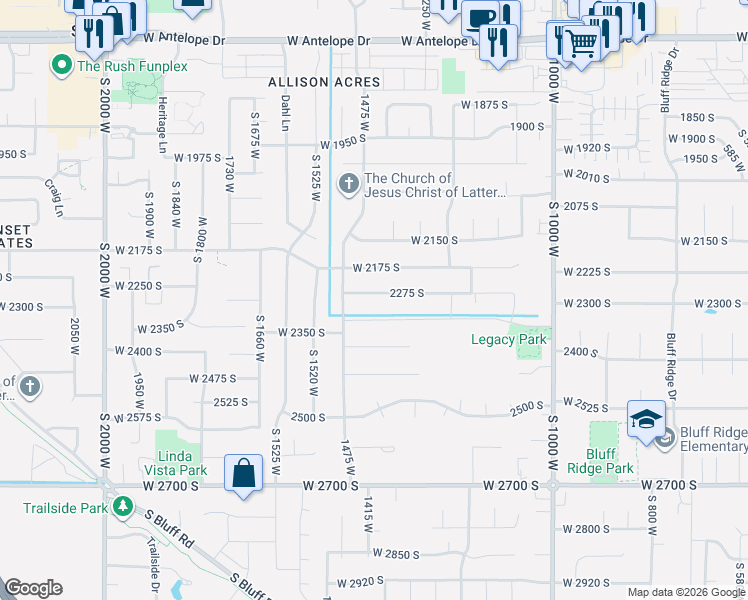 map of restaurants, bars, coffee shops, grocery stores, and more near 1397 2275 South in Syracuse
