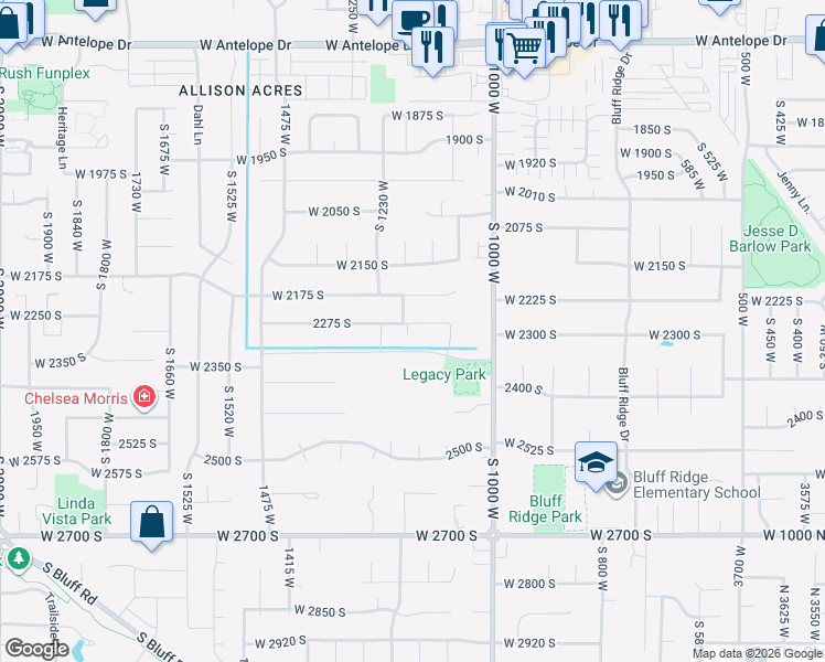 map of restaurants, bars, coffee shops, grocery stores, and more near 1165 2275 South in Syracuse