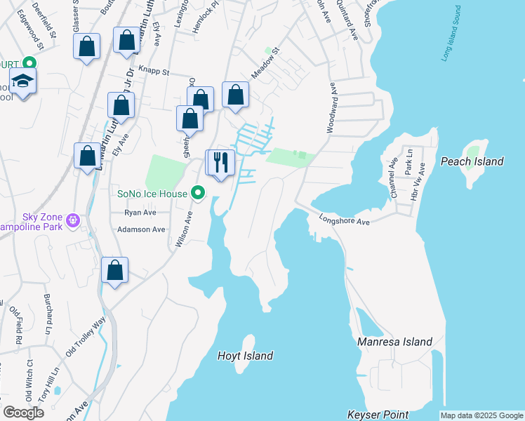 map of restaurants, bars, coffee shops, grocery stores, and more near 21 Splitrock Road in Norwalk