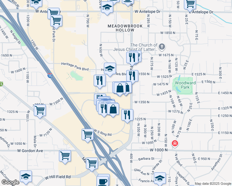 map of restaurants, bars, coffee shops, grocery stores, and more near 495 W 1425 N in Layton