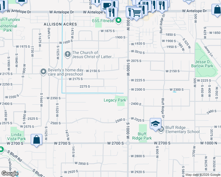 map of restaurants, bars, coffee shops, grocery stores, and more near 1137 2275 South in Syracuse