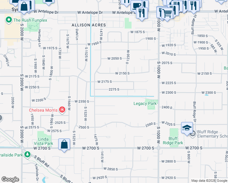 map of restaurants, bars, coffee shops, grocery stores, and more near 1317 2275 South in Syracuse