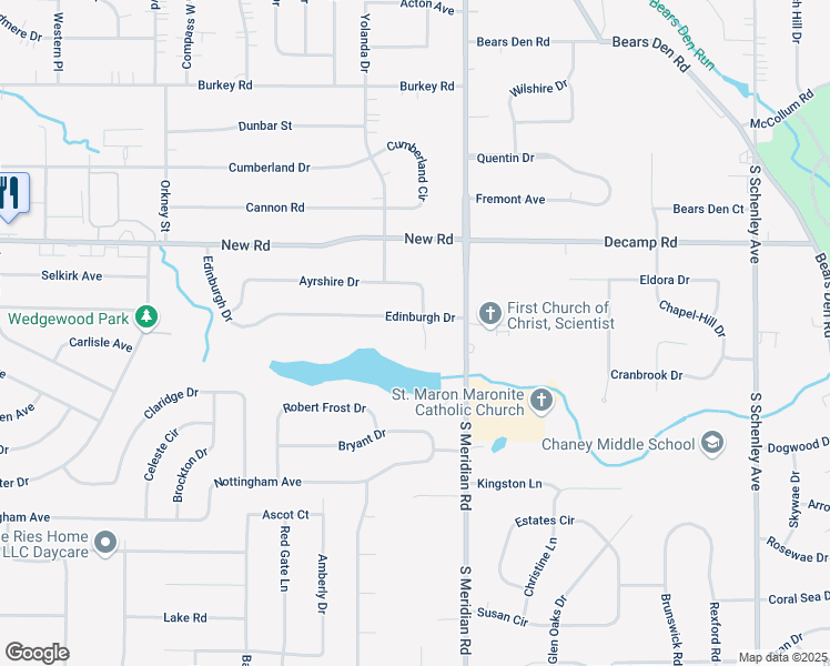 map of restaurants, bars, coffee shops, grocery stores, and more near 3767 Edinburgh Drive in Youngstown