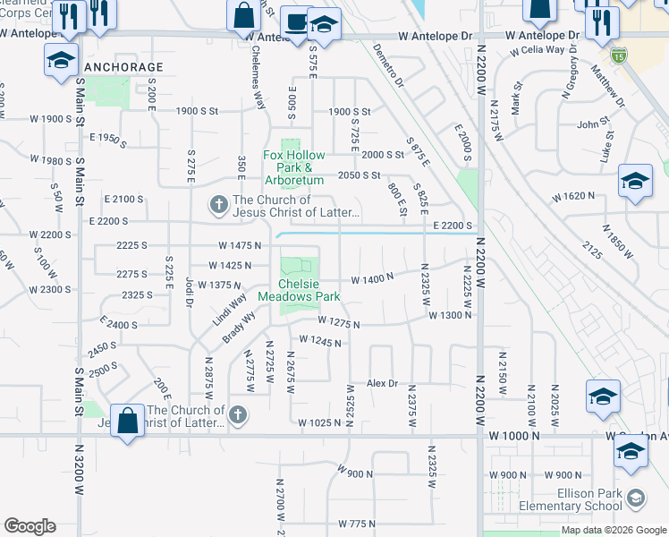 map of restaurants, bars, coffee shops, grocery stores, and more near 1403 North 2525 West in Layton