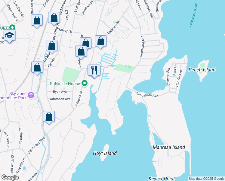 map of restaurants, bars, coffee shops, grocery stores, and more near 23 Splitrock Road in Norwalk