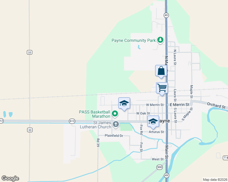 map of restaurants, bars, coffee shops, grocery stores, and more near in Payne