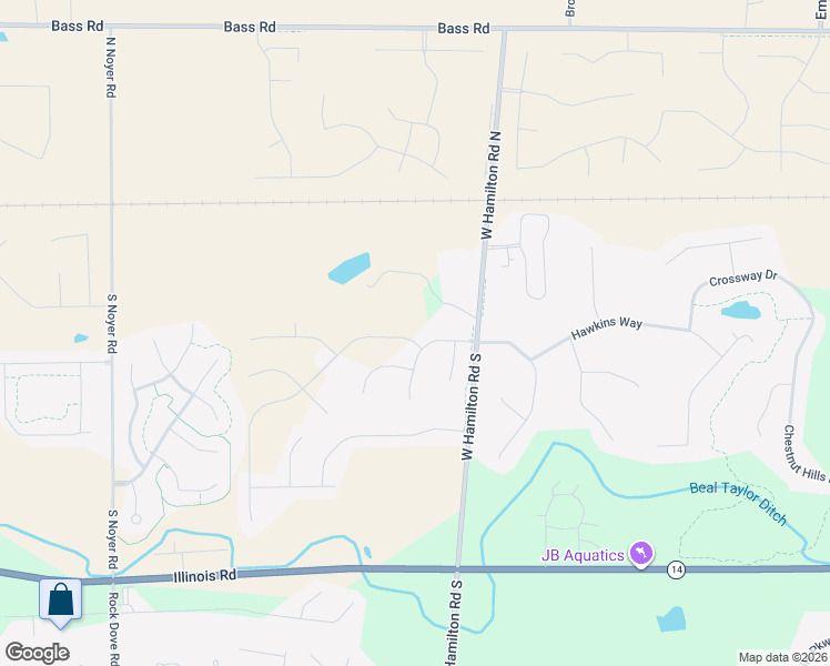 map of restaurants, bars, coffee shops, grocery stores, and more near 13005 Galena Creek Trail in Fort Wayne