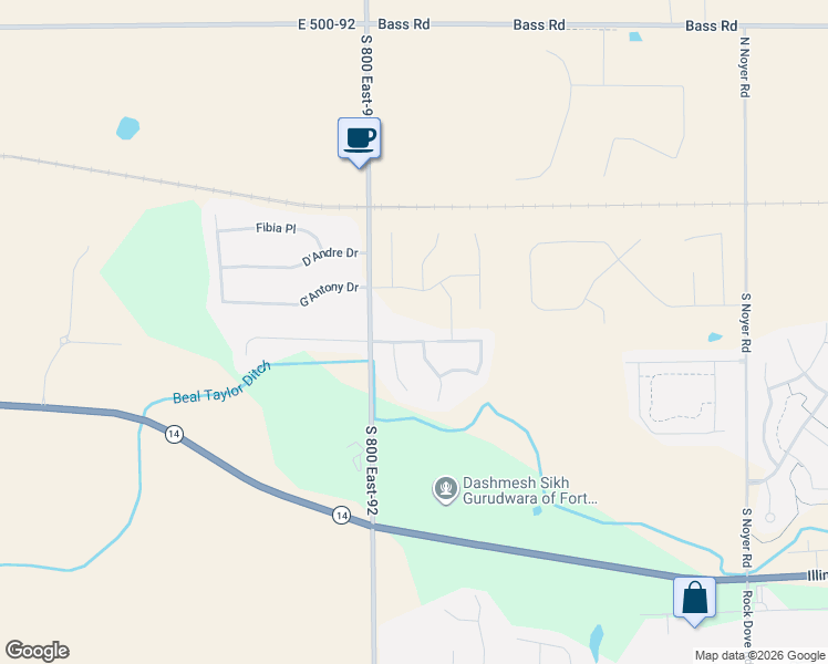 map of restaurants, bars, coffee shops, grocery stores, and more near 15274 Cypress Pointe Drive in Fort Wayne