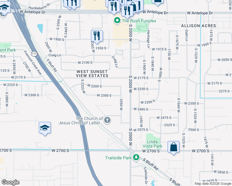 map of restaurants, bars, coffee shops, grocery stores, and more near 2100 West 2300 South in Syracuse