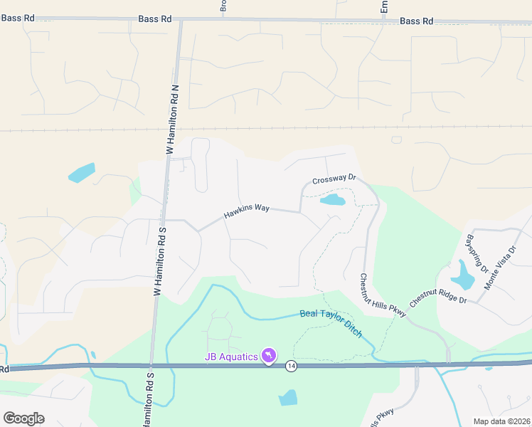 map of restaurants, bars, coffee shops, grocery stores, and more near 12223 Hawkins Way in Fort Wayne