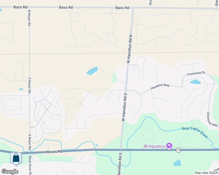map of restaurants, bars, coffee shops, grocery stores, and more near 13005 Galena Creek Trail in Fort Wayne