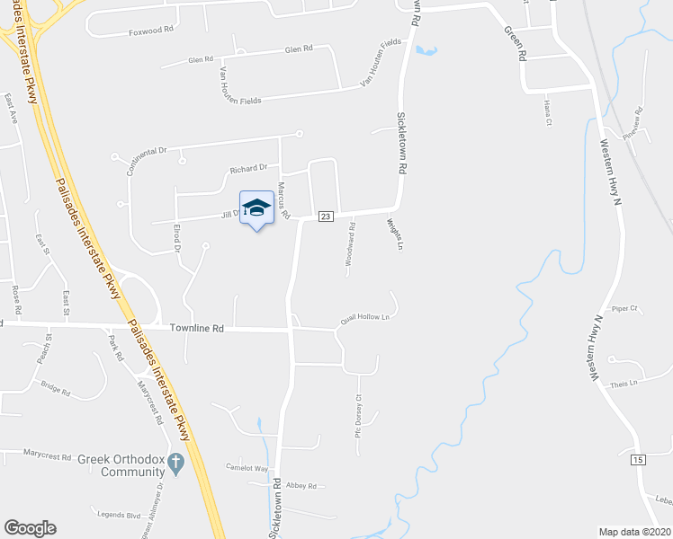 map of restaurants, bars, coffee shops, grocery stores, and more near 10 Woodward Road in West Nyack