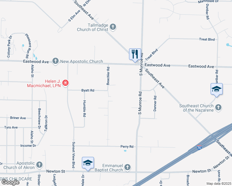 map of restaurants, bars, coffee shops, grocery stores, and more near 711 Beachler Road in Tallmadge