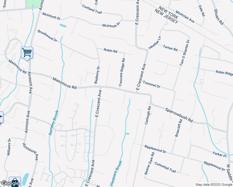 map of restaurants, bars, coffee shops, grocery stores, and more near 189 East Crescent Avenue in Mahwah