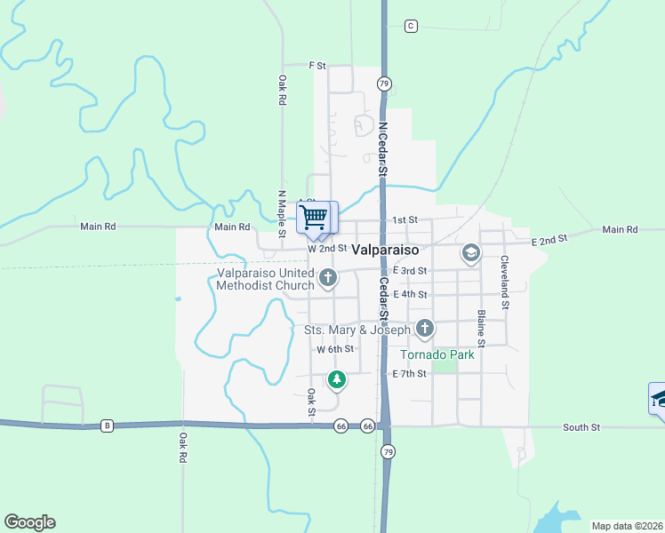 map of restaurants, bars, coffee shops, grocery stores, and more near 312 Pine Street in Valparaiso