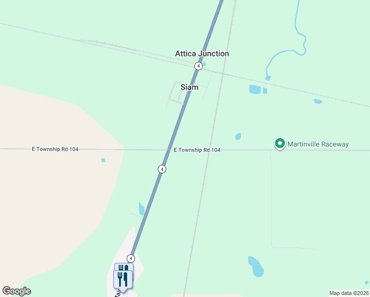 map of restaurants, bars, coffee shops, grocery stores, and more near 15000-15166 East Township Road 104 in Attica