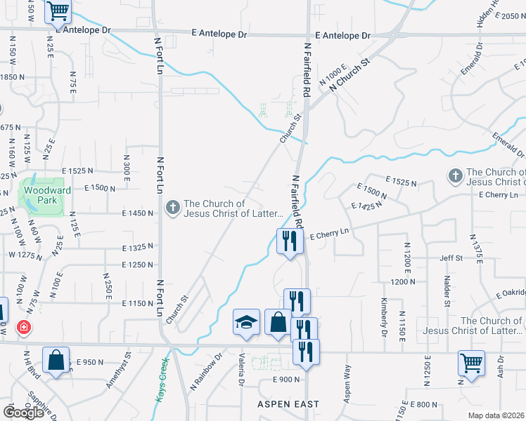 map of restaurants, bars, coffee shops, grocery stores, and more near 1450 Church Street in Layton