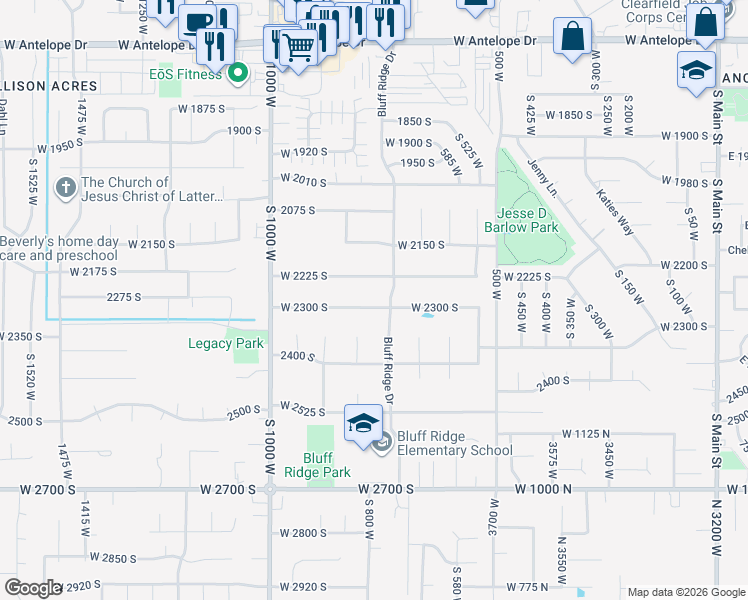 map of restaurants, bars, coffee shops, grocery stores, and more near 794 West 2300 South in Syracuse