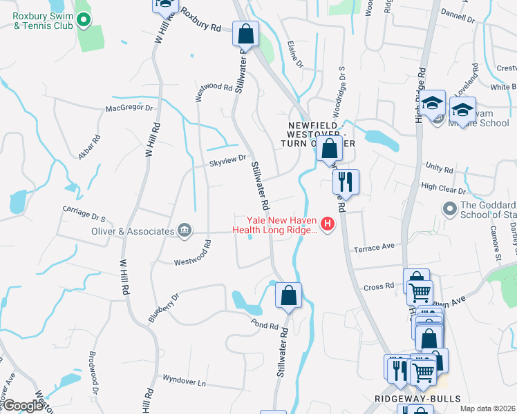 map of restaurants, bars, coffee shops, grocery stores, and more near 1111 Stillwater Road in Stamford