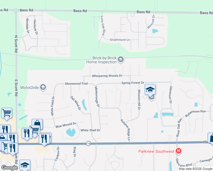 map of restaurants, bars, coffee shops, grocery stores, and more near 309 Ridge Hill Pl in Fort Wayne
