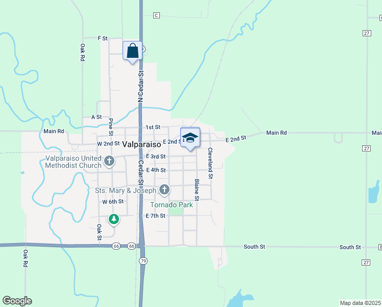 map of restaurants, bars, coffee shops, grocery stores, and more near 406 East 3rd Street in Valparaiso